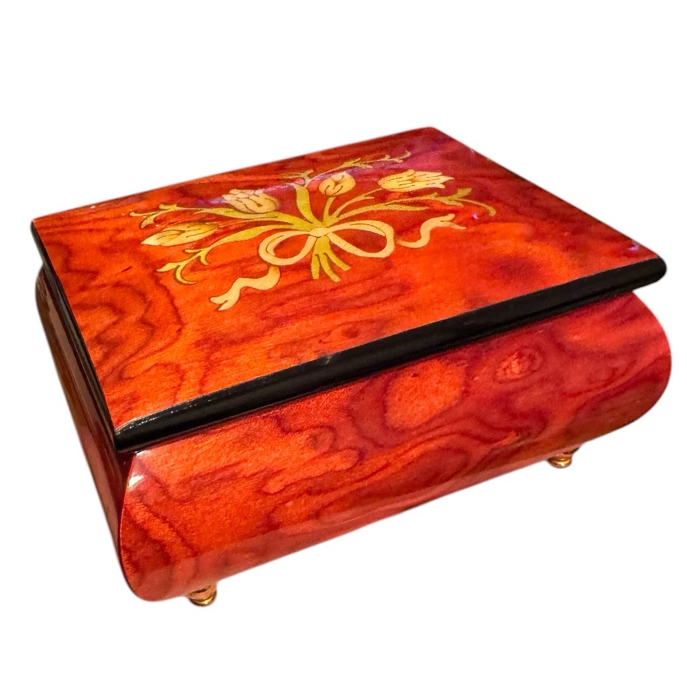 Vintage Wood San Francisco Music Box Co Elegant Wooden Jewelry inlay Design